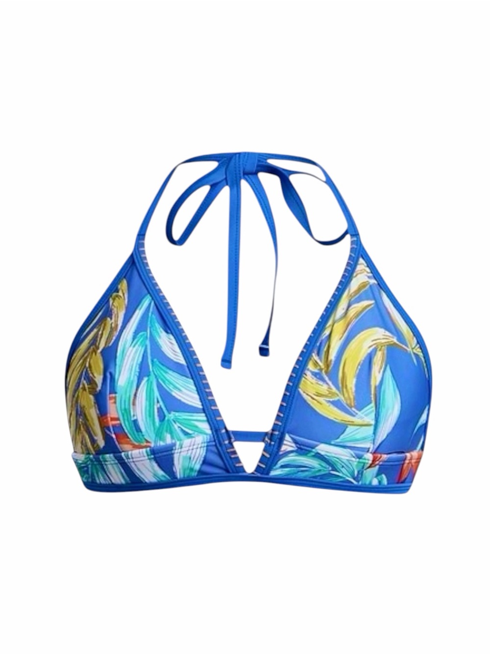 NWT – Cupshe – Tropical Print Whip Stitch Bikini Top – Blue Multi – Sz. S